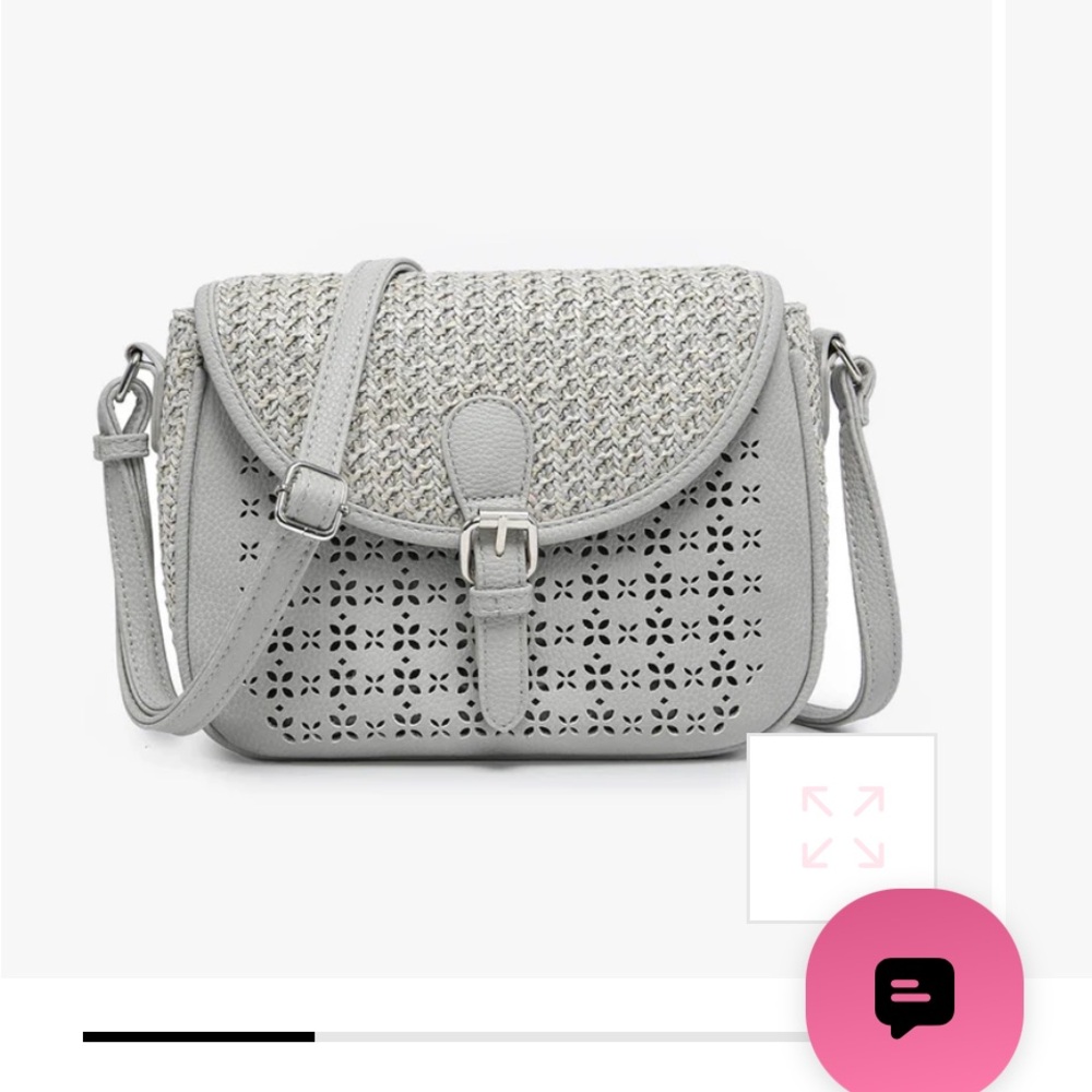 Carolina Laser Cut & Raffia  Gray Crossbody Bag